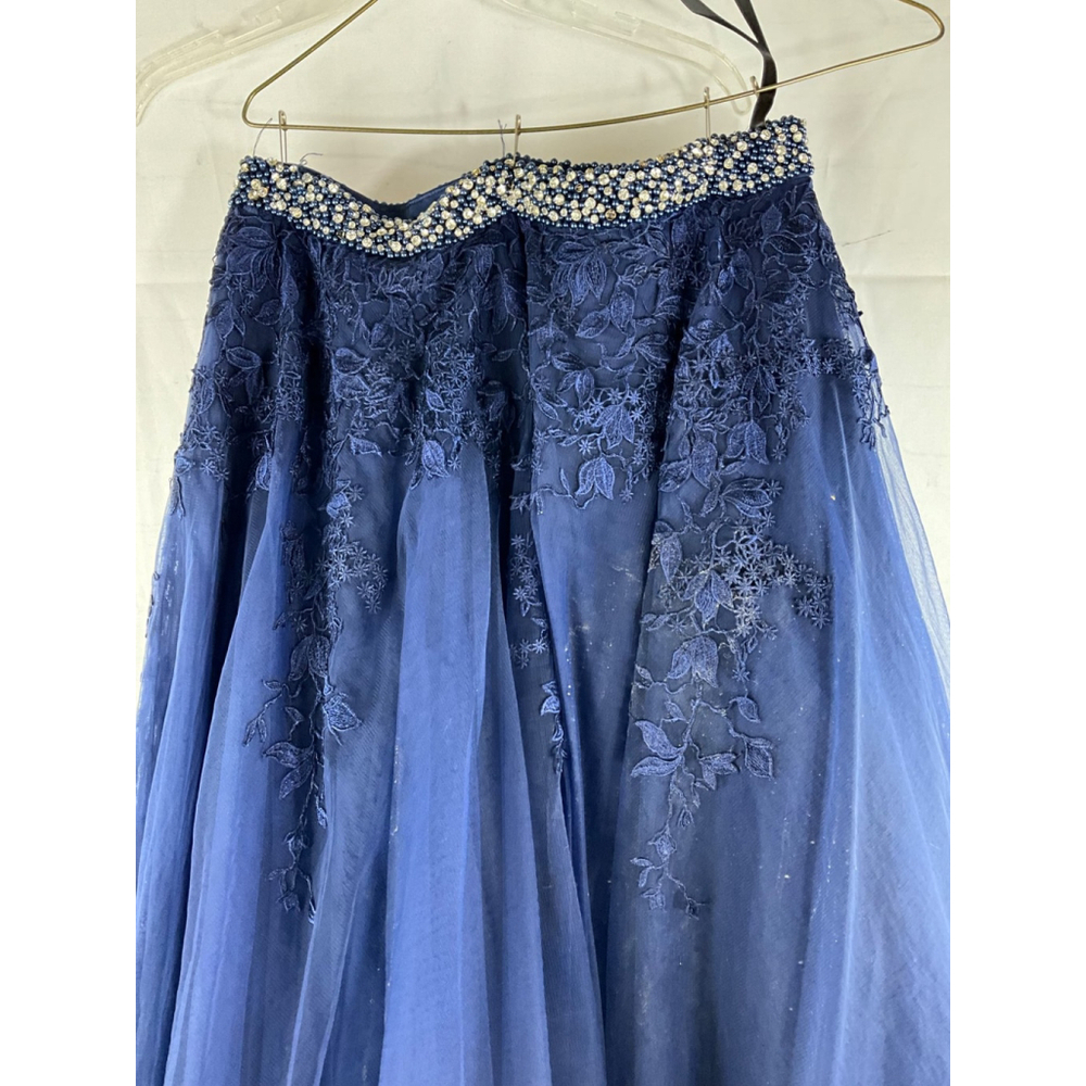 Jovani Beaded Halter Neck Formal Gown Navy Blue Lace Crystals Size 12 Used - Picture 6 of 9